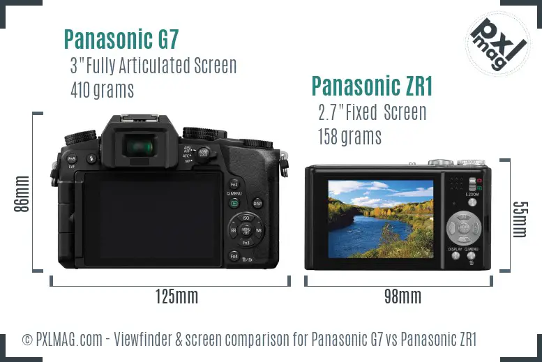 Panasonic G7 vs Panasonic ZR1 Screen and Viewfinder comparison