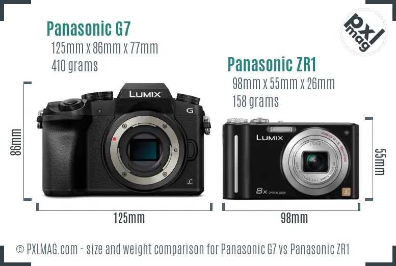 Panasonic G7 vs Panasonic ZR1 size comparison