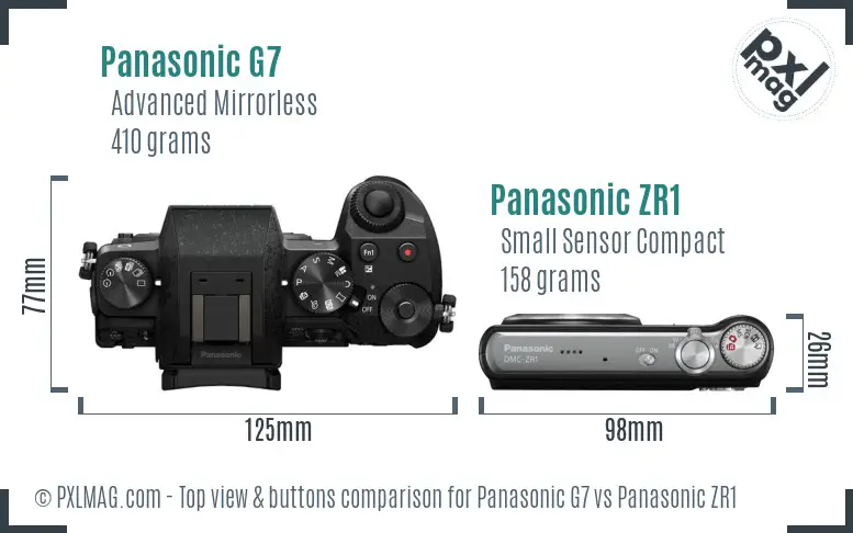 Panasonic G7 vs Panasonic ZR1 top view buttons comparison