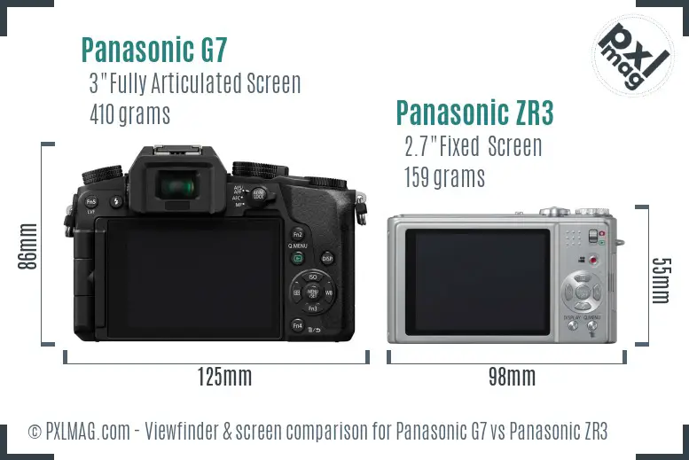 Panasonic G7 vs Panasonic ZR3 Screen and Viewfinder comparison