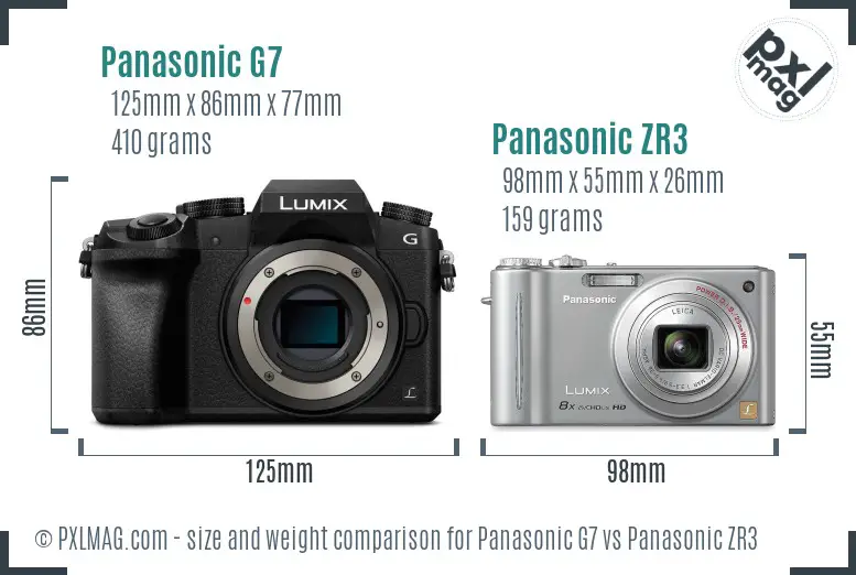 Panasonic G7 vs Panasonic ZR3 size comparison