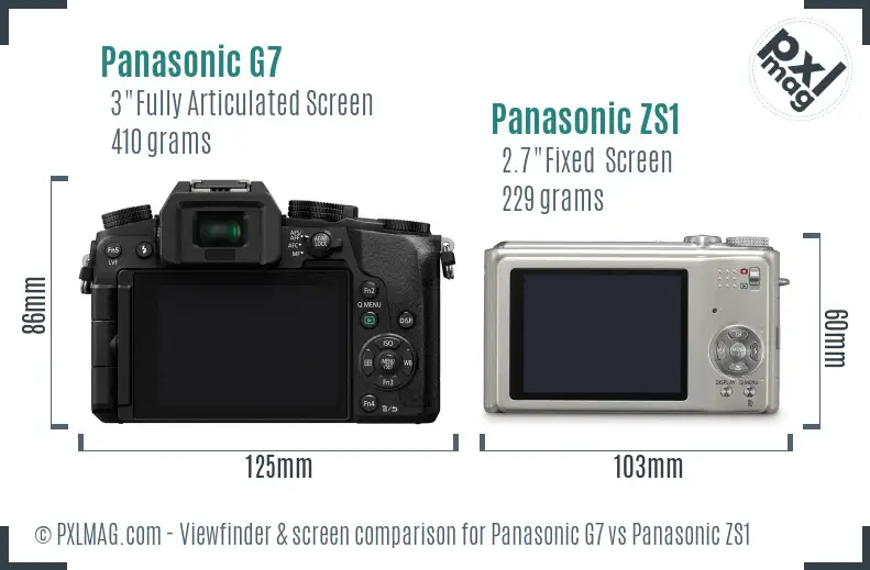 Panasonic G7 vs Panasonic ZS1 Screen and Viewfinder comparison