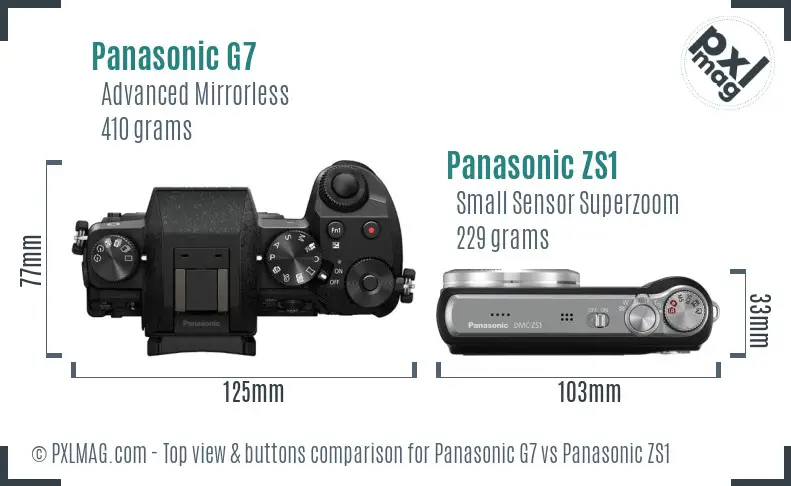 Panasonic G7 vs Panasonic ZS1 top view buttons comparison