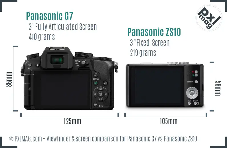 Panasonic G7 vs Panasonic ZS10 Screen and Viewfinder comparison