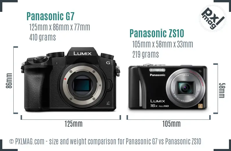 Panasonic G7 vs Panasonic ZS10 size comparison