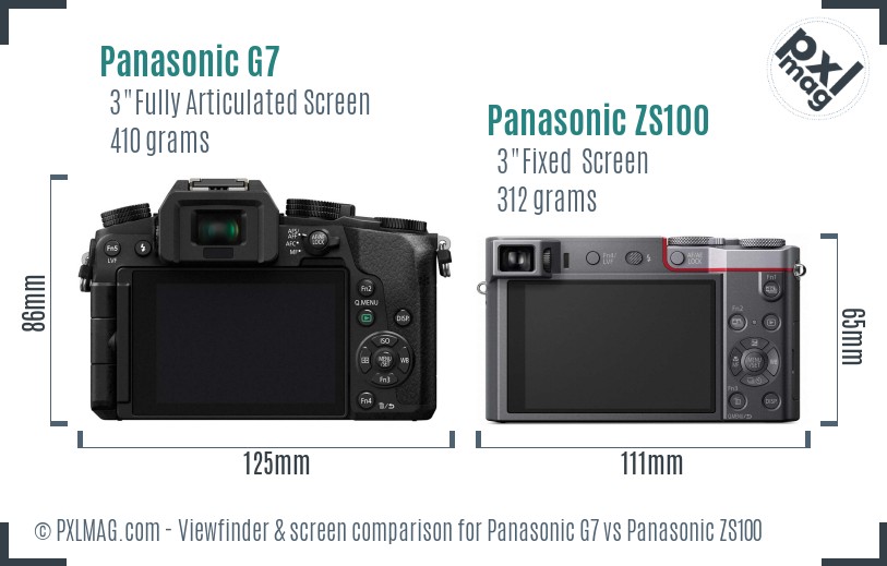 Panasonic G7 vs Panasonic ZS100 Screen and Viewfinder comparison