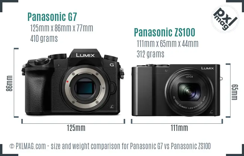 Panasonic G7 vs Panasonic ZS100 size comparison