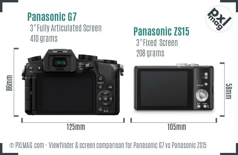 Panasonic G7 vs Panasonic ZS15 Screen and Viewfinder comparison