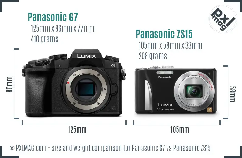 Panasonic G7 vs Panasonic ZS15 size comparison