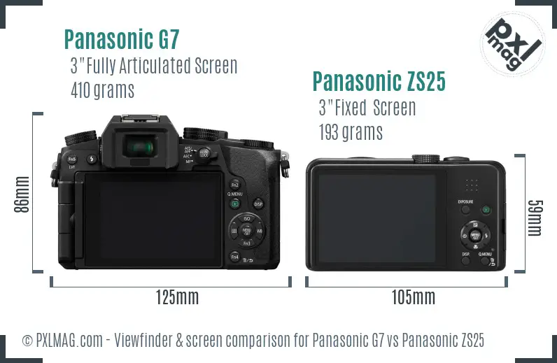 Panasonic G7 vs Panasonic ZS25 Screen and Viewfinder comparison