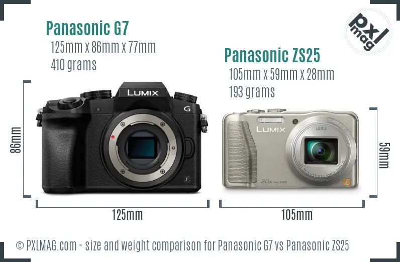 Panasonic G7 vs Panasonic ZS25 size comparison