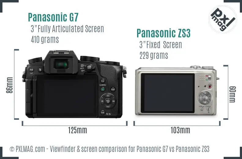 Panasonic G7 vs Panasonic ZS3 Screen and Viewfinder comparison