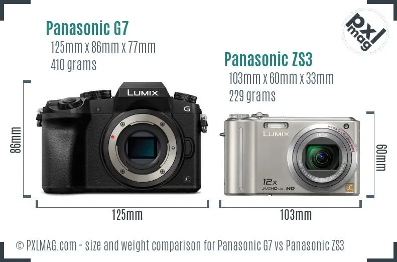 Panasonic G7 vs Panasonic ZS3 size comparison