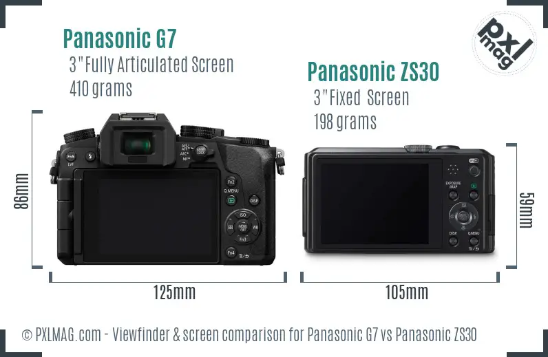 Panasonic G7 vs Panasonic ZS30 Screen and Viewfinder comparison