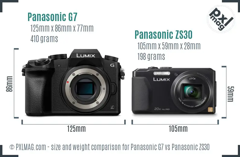 Panasonic G7 vs Panasonic ZS30 size comparison