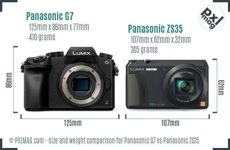 Panasonic G7 vs Panasonic ZS35 size comparison