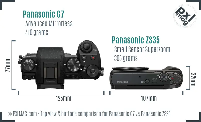 Panasonic G7 vs Panasonic ZS35 top view buttons comparison