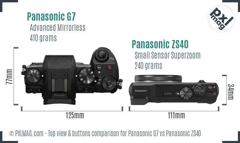 Panasonic G7 vs Panasonic ZS40 top view buttons comparison