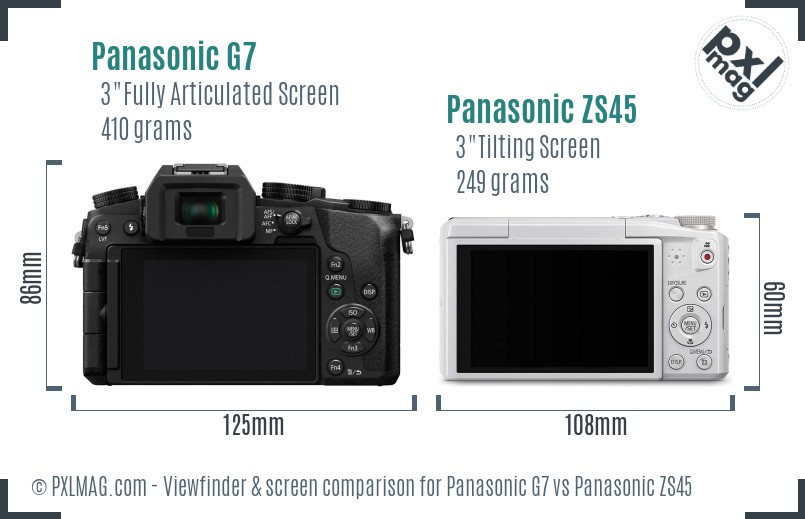 Panasonic G7 vs Panasonic ZS45 Screen and Viewfinder comparison