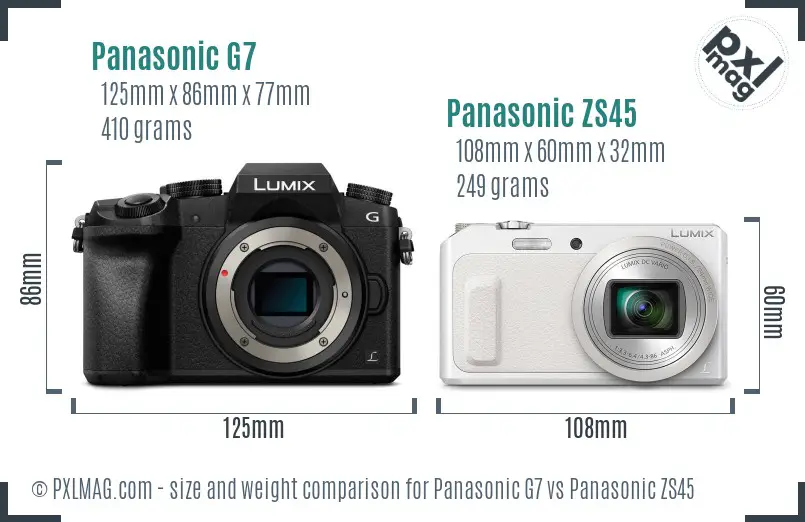 Panasonic G7 vs Panasonic ZS45 size comparison