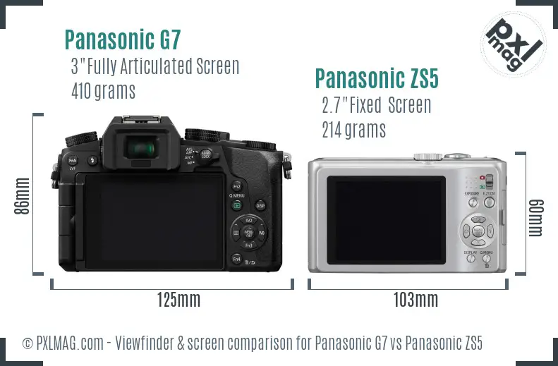 Panasonic G7 vs Panasonic ZS5 Screen and Viewfinder comparison