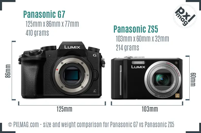 Panasonic G7 vs Panasonic ZS5 size comparison