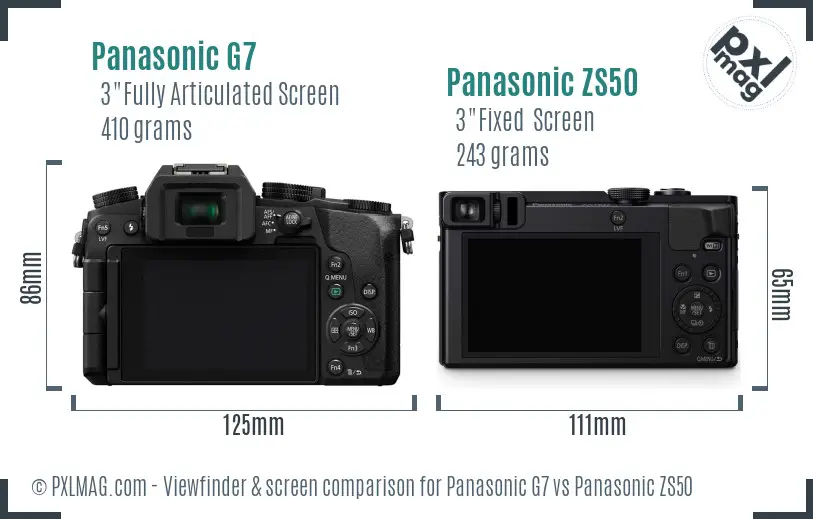Panasonic G7 vs Panasonic ZS50 Screen and Viewfinder comparison