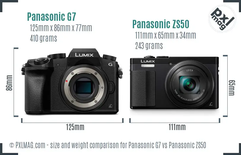 Panasonic G7 vs Panasonic ZS50 size comparison