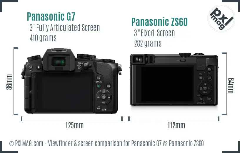 Panasonic G7 vs Panasonic ZS60 Screen and Viewfinder comparison