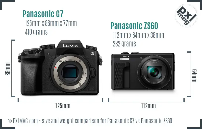 Panasonic G7 vs Panasonic ZS60 size comparison