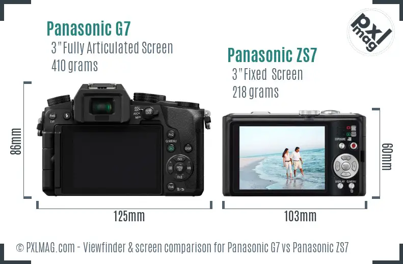 Panasonic G7 vs Panasonic ZS7 Screen and Viewfinder comparison