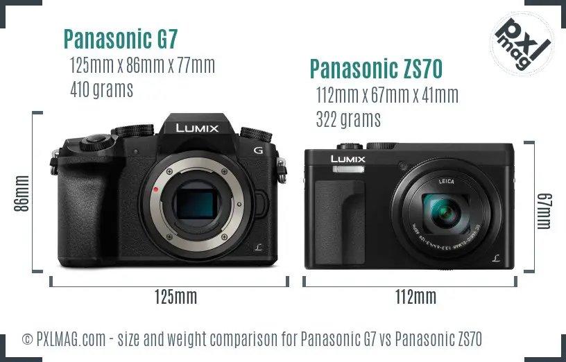 Panasonic G7 vs Panasonic ZS70 size comparison
