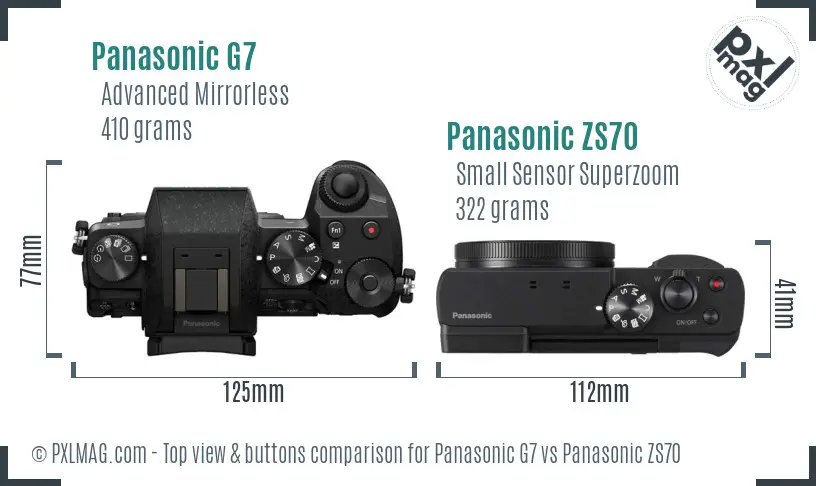 Panasonic G7 vs Panasonic ZS70 top view buttons comparison