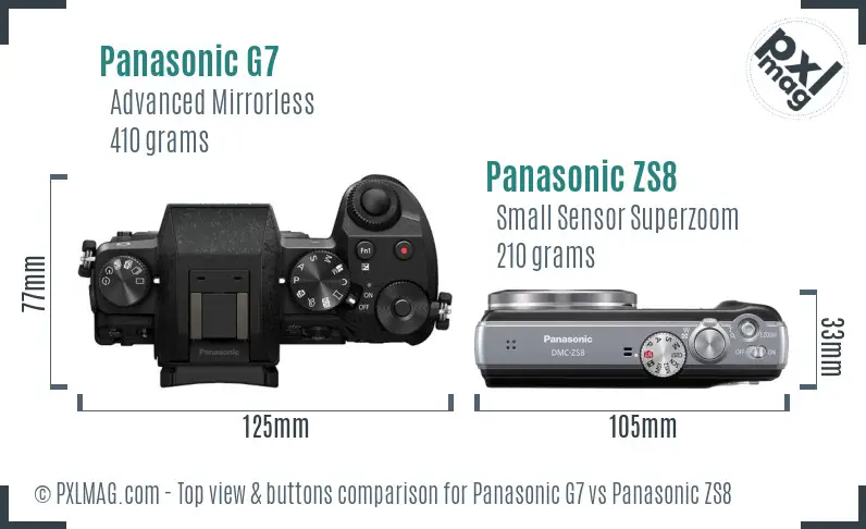 Panasonic G7 vs Panasonic ZS8 top view buttons comparison