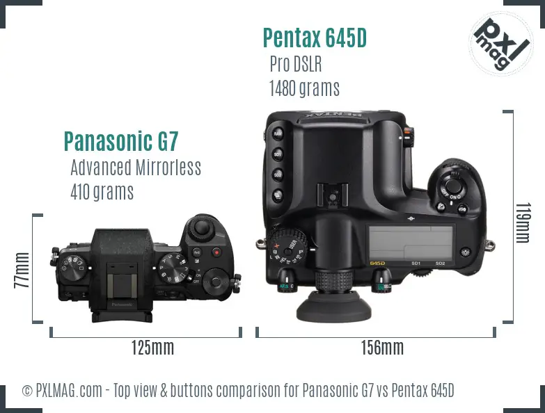 Panasonic G7 vs Pentax 645D top view buttons comparison