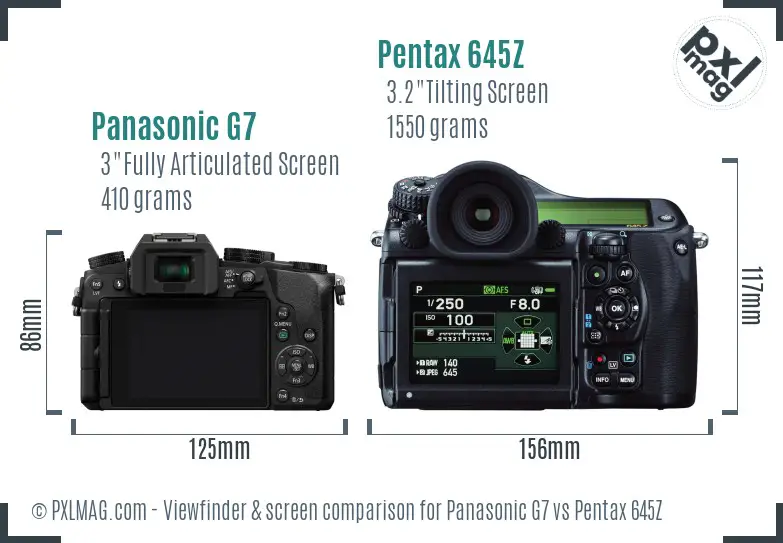 Panasonic G7 vs Pentax 645Z Screen and Viewfinder comparison