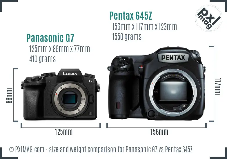 Panasonic G7 vs Pentax 645Z size comparison