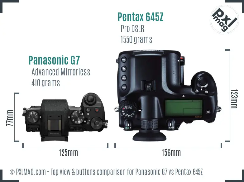 Panasonic G7 vs Pentax 645Z top view buttons comparison