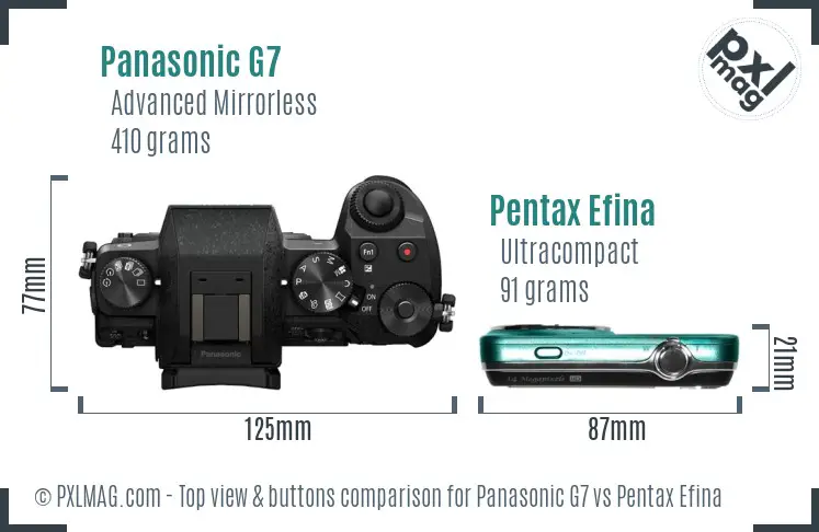 Panasonic G7 vs Pentax Efina top view buttons comparison