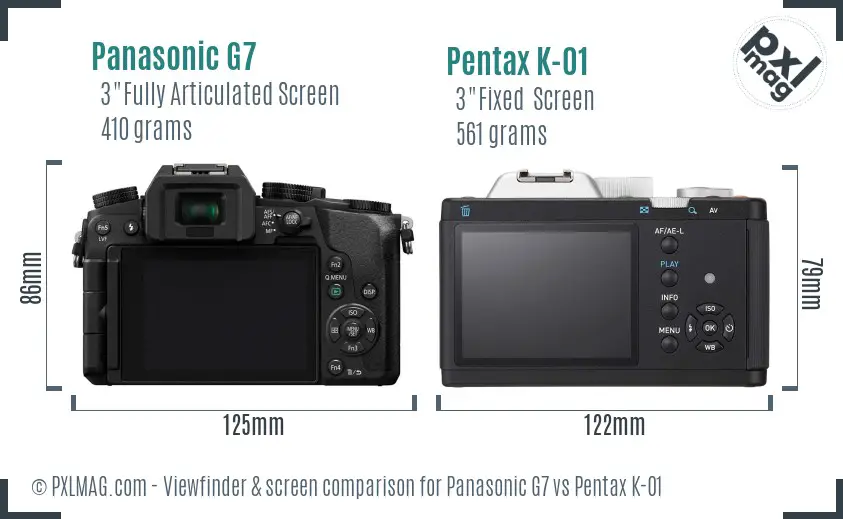 Panasonic G7 vs Pentax K-01 Screen and Viewfinder comparison