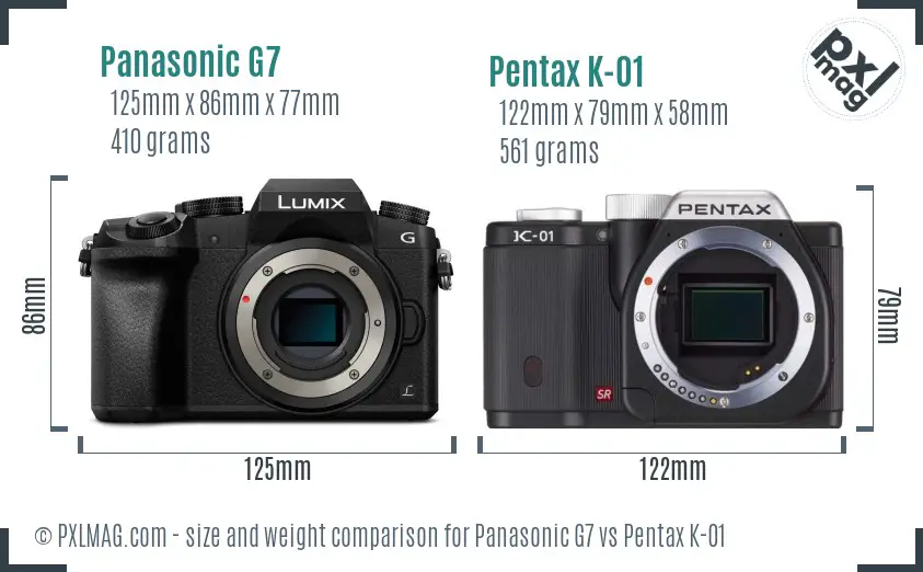 Panasonic G7 vs Pentax K-01 size comparison