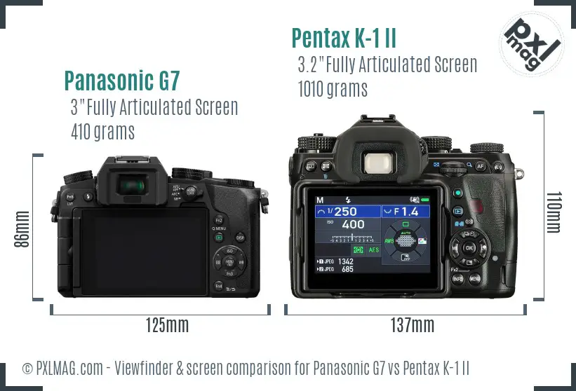 Panasonic G7 vs Pentax K-1 II Screen and Viewfinder comparison