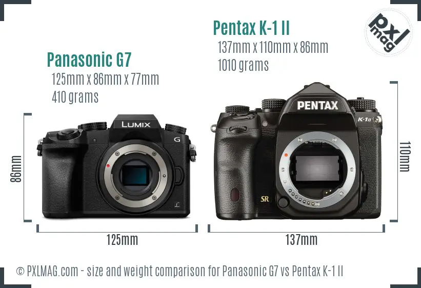 Panasonic G7 vs Pentax K-1 II size comparison