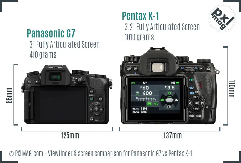 Panasonic G7 vs Pentax K-1 Screen and Viewfinder comparison