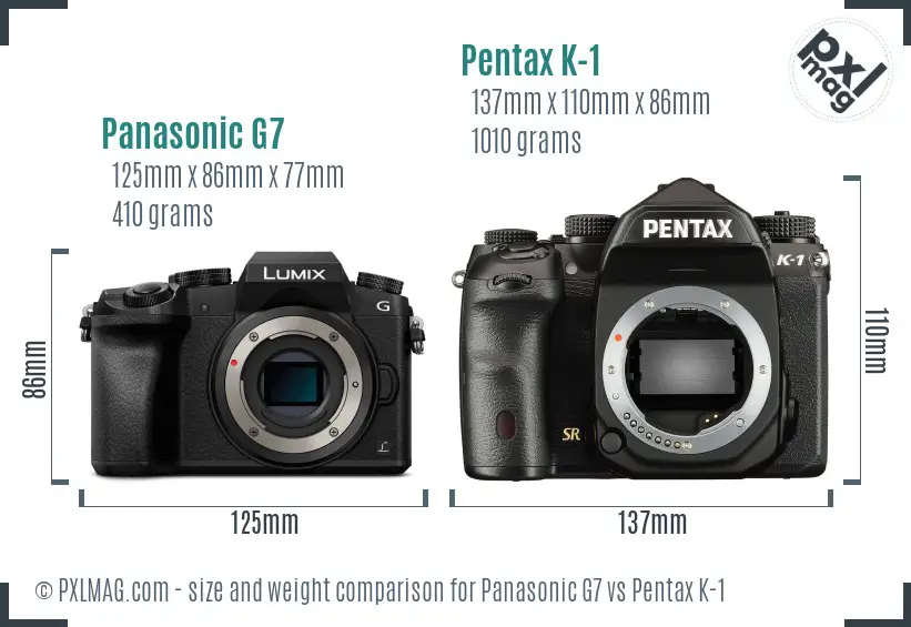 Panasonic G7 vs Pentax K-1 size comparison