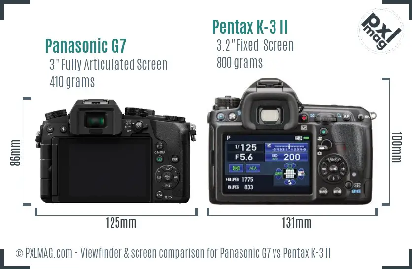 Panasonic G7 vs Pentax K-3 II Screen and Viewfinder comparison