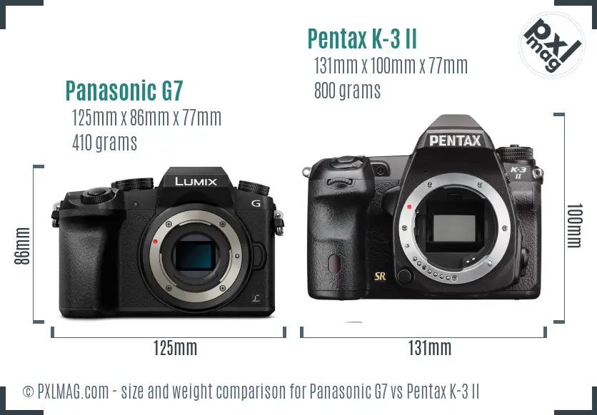 Panasonic G7 vs Pentax K-3 II size comparison