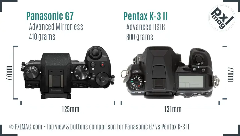 Panasonic G7 vs Pentax K-3 II top view buttons comparison