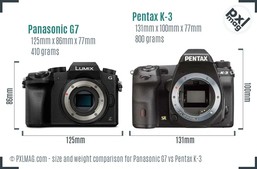 Panasonic G7 vs Pentax K-3 size comparison