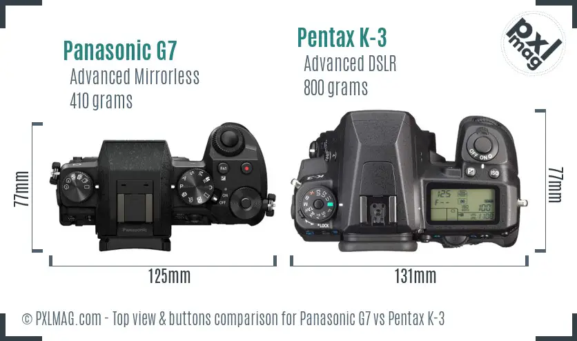Panasonic G7 vs Pentax K-3 top view buttons comparison